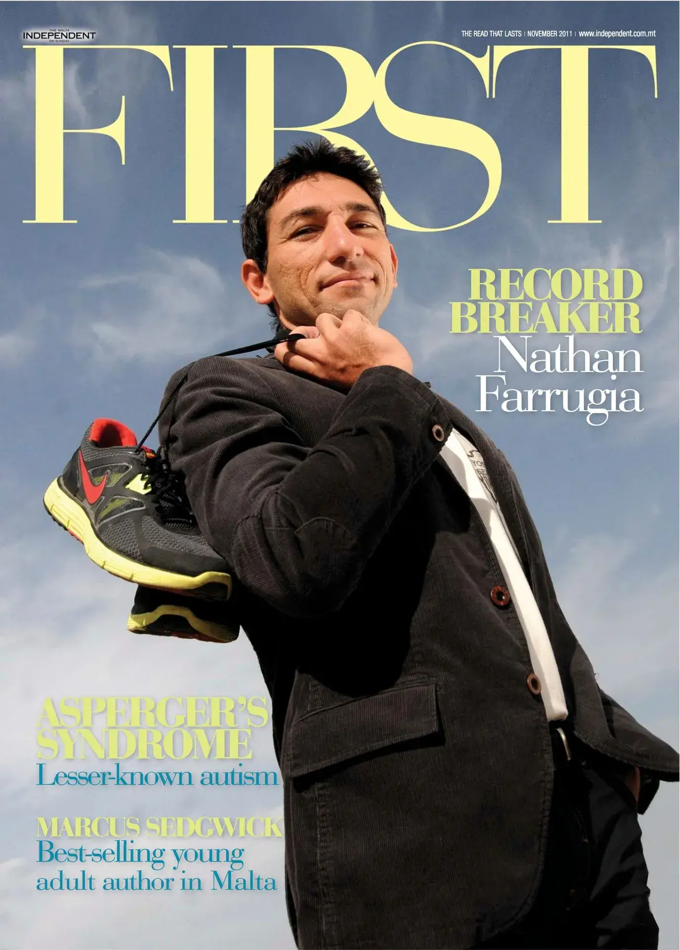 Nathan Farrugia on FIRST magazine cover as Record Breaker